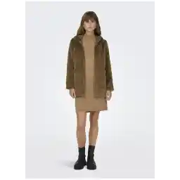 Only Kahve Kadın Kapüşonlu Suni Kürk Kaban ONLNEWMALOU FAUX FUR COAT CC OTW