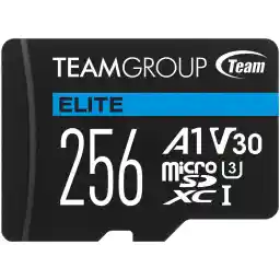 Team Group 256GB Elite microSDXC UHS-I U3, V30, A1, 4K UHD Micro SD Card with SD Adapter, Speed Up to 100MB/s (TEAUSDX256GIV30A103)
