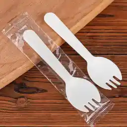 100PCS Disposable Sporks, Eco-Friendly Durable Plastic Spork, 2 in 1 Forks and Spoons Great for Lunch, Picnics or Restaurant and Party Supply (White)