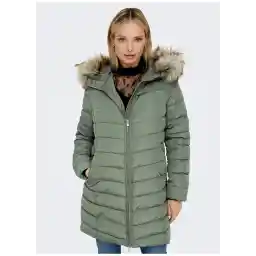Only Açık Yeşil Kadın Kaban ONLELLAN QUILTED HOOD FUR COAT CC O