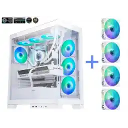 SAMA 4503 Dual USB3.0 and Type C Tempered Glass ATX Mid Tower Gaming PC Computer Case, w/ 4 x 120mm ARGB Fans (3 x MB Side, 1 x Rear) Pre-Installed, Back Plug Motherboard Design