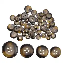 Dark Blown Resin Sewing Buttons 50Pcs 4 Holes Assorted Size Flatback Plastic Buttons for Coat Suit Color Round Craft Buttons for DIY Manual Button Painting Handmade Ornament (H-50PCS)