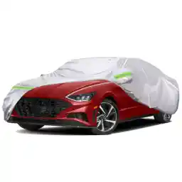 TUCAREST 6-Layers Premium Full Car Cover Hard Shell Zipper Design Waterproof All Weather Weatherproof UV Sun Protection Snow Dust Storm Resistant Outdoor with Straps (Fit for Sedan 165"- 181")