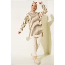 Neva Yazlık Iki Iplikli Tesettür Tunik Çizgili Sweatshirt
