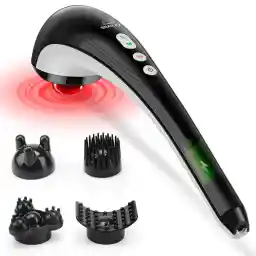 Snailax snoerloze massageapparaat percussie hand massager met warmte functie en verwisselbare nodes, oplaadbaar met instelbare intensiteit, diepe massage voor nek, rug, cadeau