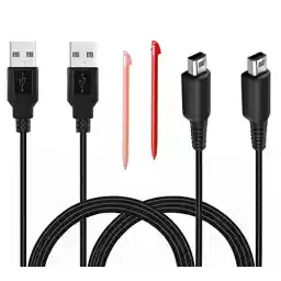 2 Pcs 3.9ft USB Charger Cable Compatible with 3DS/ 2DS, Play and Charge Charging Cord Compatible with 3DS/ 2DS/ DSi with 2 Stylus