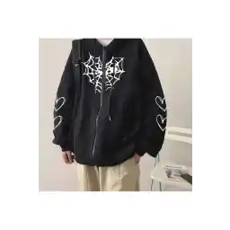 Gala Kadın Pembe Kapşonlu Göz Baskılı Kanguru Cepli Sweat Hırka 3 Iplik Kalın