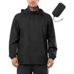 Outdoor Ventures Men's Rain Jacket Waterproof Lightweight Packable Rain Shell Raincoat with Hood for Golf Hiking Travel