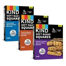 KIND Soft Baked Squares, Variety Pack, Chocolate, Peanut Butter and Salted Caramel, Almond Flour Brownies, Healthy Snack Bars, Gluten Free, 5g Protein, 18 Count