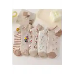 BGK 5 Çift Çiçek Gül Desenli Kadın Çorap Klasik