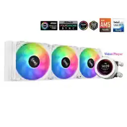 SAMA SM360 Gaming Water Liquid Cooler White 360mm AIO PC CPU Cooler with LCD Display Moitor Screen, 3 ARGB PWM Silent Fans