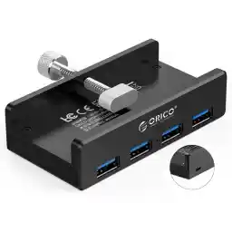ORICO USB 3.0 HUB, Monitor-Edge and Desk-Edge USB 3.0 4-Port Clip-Type Hub, Extra Power Supply, Space-Saving, Compact USB 3.0 Clamp Hub, Ultra-Portable Travel Hub for Laptop