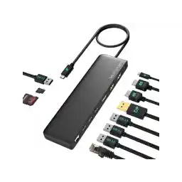 WAVLINK USB C Triple Display Docking Station, USB C Dock 85W Charging for PC, Max 4K@60Hz with DisplayPort, 2 x HDMI, PD, USB 2.0/3.0, Gigabit Ethernet, SD/TF Slot, Audio Jack for Windows&Mac