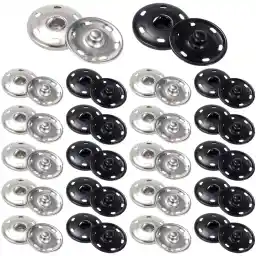 HINZIC 20 Pairs Sewing Snap Buttons for Clothes, 25mm Large Sew-on Metal Press Fastener Buttons for Dress Jackets Jeans Shirts DIY Crafts- Black & White