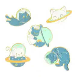 Space Cat Enamel Pins Set,Cute Animal Astronaut Lapel Pins for Women Girl Cartoon Planet Brooch Pin for Jackets Backpack Accessory