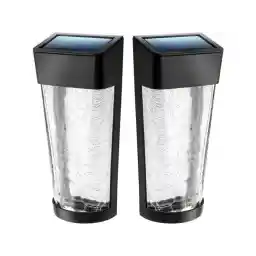 Landia Home Solar Wall Light - Decorative Crackle Glass Shade LED Outdoor Wall Mounted Lights, 2-Pack