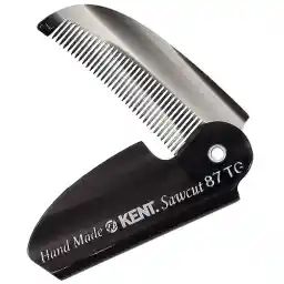 Kent 87T Black Graphite Handmade Folding Pocket Comb for Men, Fine Tooth Hair Comb Straightener for Everyday Grooming Styling Hair, Beard or Mustache, Saw Cut Hand Polished, Made in England