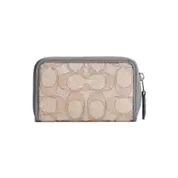 Coach Women's Box Program Signature Jacquard Small Zip Around Card Case Wallet, Stone, One Size