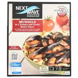 Next Wave Seafood, Mussels Tomato Garlic Butter Sauce, 16 Ounce