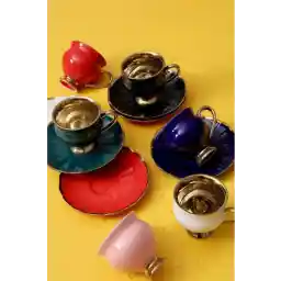 AROW LÜKS PORSELEN RENKLİ 6LI KAHVE FİNCAN TAKIMI