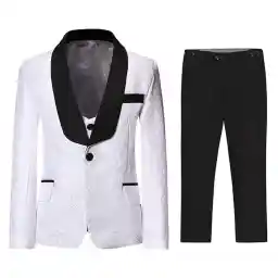 Boyland Boys Tuxedo Suits Floral Jacqurad 3 Pieces Slim Fit Shawl Lapel Tux Jacket Tux Vest Pants Party Wedding White Blue