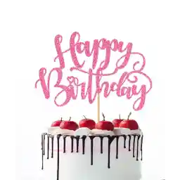 Handmade Glitter Happy Birthday Cake Topper,Birthday Party Cake Decorations, Anniversary/Birthday Party Decoration Supplies (Pink)