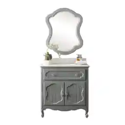 Benton Collection 34” Knoxville Victorian Shabby Chic Gray Bathroom Vanity & Mirror GD-1533CK-MIR