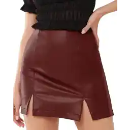 MANGOPOP Women's Basic High Waist Faux Leather Bodycon Mini Pencil Skirt