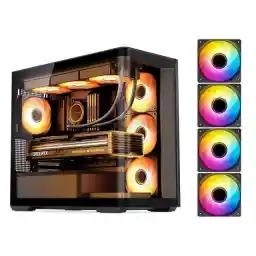 JONSBO D300 BLACK Micro-ATX Computer Case, One-piece Glass Panel AO270 Deg View , MATX Back Plug-in BTF MB, Support 360 AIO, Support 40-series GPU, Black