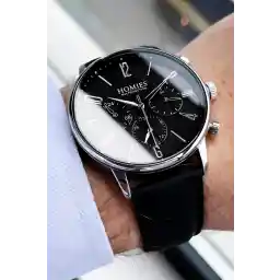Homies Multifunction Erkek Kol Saati 3 Atm Su Geçirmez Siyah Renk Deri Kordon Bileklik Hme2039c5