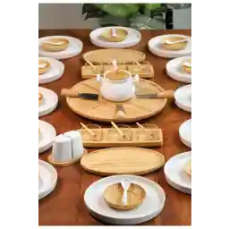 Bambum Atbyhome 12 Kişilik 63 Parça Seramik - Bambu Kahvaltı Takımı - Lüx Kahvaltılık Sunum Seti