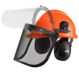 NoCry 6-in-1 Industrial Chainsaw Helmet with Face Shield and Ear Muffs — Mesh & Clear Plastic Visors Included — ANSI Z89.1 Certified — Adjustable Headgear — Ideal for Forestry and Arborist Work