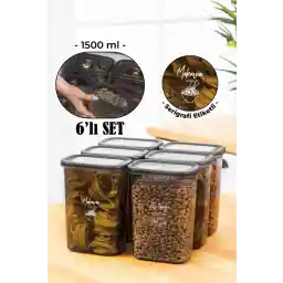 Vienev Beyaz Serigrafi Etiketli 6lı Peggy Dikdörtgen Saklama Kabı Seti 1500 Ml Antrasit