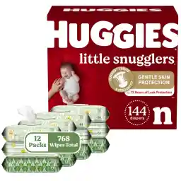 Huggies Little Snugglers Newborn Diapers & Wipes Bundle: 144ct Diapers & 768ct Wipes (Packaging May Vary)