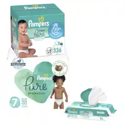 Pampers Pure Protection Disposable Baby Diapers Size 1, 198 Count with Aqua Pure Baby Wipes, 6X Pop-Top Packs (336 Count)