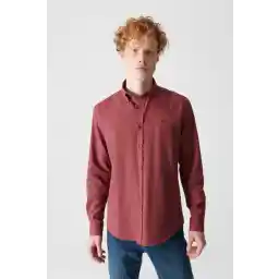 Avva Erkek Bordo Basic Düğmeli Yaka Pamuklu Gömlek E002003