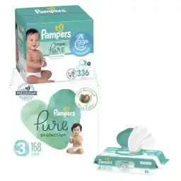 Pampers Pure Protection Disposable Baby Diapers Size 3, 168 Count with Aqua Pure Baby Wipes, 6X Pop-Top Packs (336 Count)
