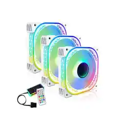 PANO-MOUNTS 120mm RGB Case Fans 12V Infinity Mirror Fan Quiet Gaming PC Computer LED CPU Cooler Chassis Fans With Adjustable Color Controlled By Remote 3-Pack White