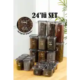 Vienev 24lü Beyaz Serigrafi Etiketli Peggy Kare Erzak ve Baharat Full Set 6x(1,75 1,2, 0,55, 0,45) Ant