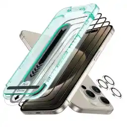 ESR 3 Pack for iPhone 15 Pro Max Armorite Screen Protector, Black Edge Ultra-tough Tempered Glass Film with Flawless Fit Tray, HD Clear, Scratch Resistant