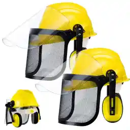 Amylove 2 Sets Chainsaw Helmet with Shield and Ear Muffs System Industrial Forestry Safety Helmet Chainsaw Helmet with Face Protection Equipment (Yellow)