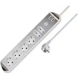 Brennenstuhl Estilo hoekstopcontact 4-voudig (stekkerdoos met roestvrij stalen oppervlak voor keuken en kantoor, met 4x beschermcontact-stopcontact, 2x Euro-stopcontacten, 2 x USB-lader) zilver/wit