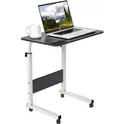 SKY-TOUCH Bedside Laptop Table Height Adjustable Desks Laptop Support Standing Desk,with Wooden Tabletop and Roller Adjustable Bedside Sofa Cart Tray,Computer Dinner Coffee Table Cart(Black 60*40cm)