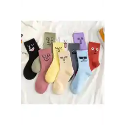 BGK Unisex Renkli Yüz Desenli Tenis Çorap 10'lu