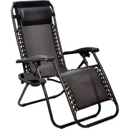 SKY-TOUCH Outdoor Lounges Chair Foldable Camping Chair, Zero Gravity Adjustable Beach Chair and Garden Chair with Pillows Cup Holders for Poolside Backyard and Beach,Black