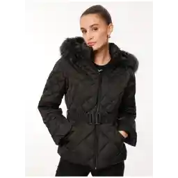 Siyah Kadın Kapüşonlu Kürklü Mont W3BL35WEX52JBLK