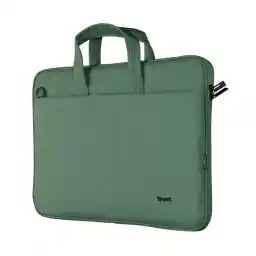 Trust Bologna Slim Laptop Eco Tasche bis 16 Zoll aus Recyceltem Kunststoff, mit Schultergurt, Nachhaltige Umhängetasche für Reisen, Business, Büro, Schule - Grün