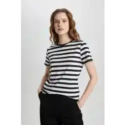 Defacto Regular Fit Bisiklet Yaka Çizgili Kısa Kollu Tişört C2612AX24SP