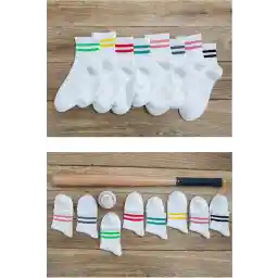 BGK Unisex Beyaz Koton Ekonomik Desenli Tenis Çorap 8 Çift Klasik