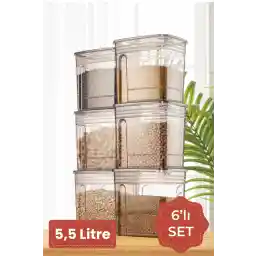 Vienev 6'lı Set 5,5 Litre Strip Mega Boy Erzak Saklama Kabı Antrasit